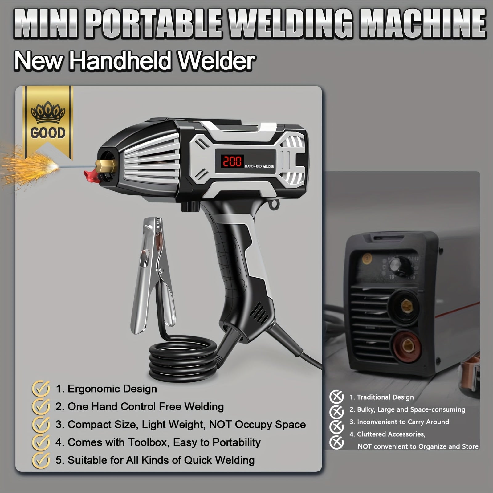 200A Tragbares ARC Hand-Schweißgerät mit LCD-Digitalanzeige, IGBT-Inverter, ideal für Heimprojekte