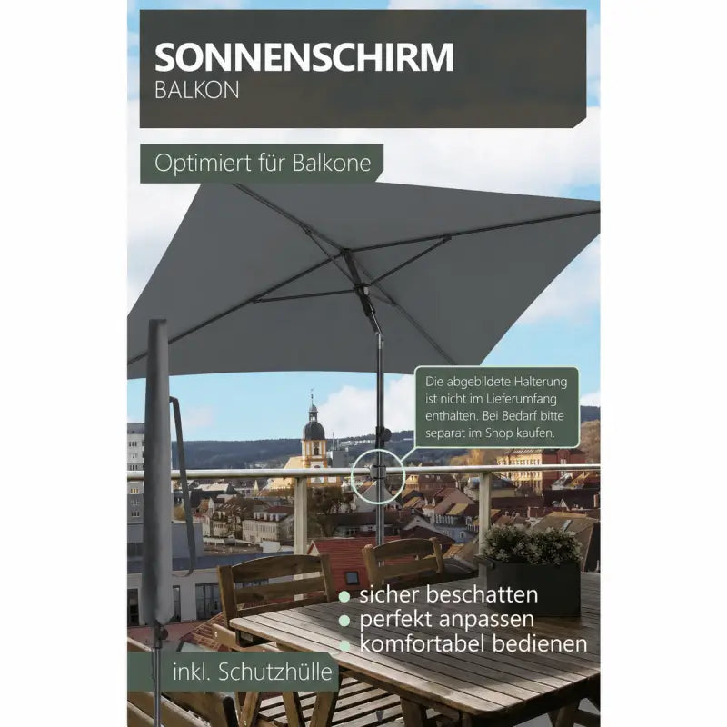 Grauer balkon-sonnenschirm 200x125 cm uv50+ mit stabilem metallgestell und faltbarem stoffdach zum online bestellen