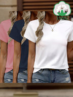 3-Pack Women's Short Sleeve Round Neck 100% Cotton T-Shirts – Basic Summer Tops