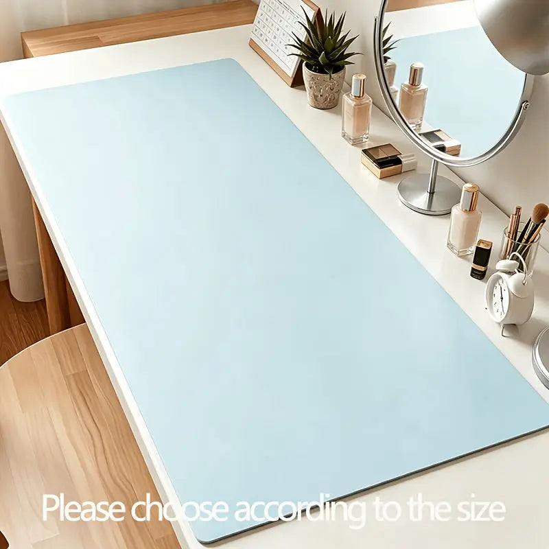 Hellblaue rechteckige schminktisch-unterlage aus kunstleder mit glatter matte oberfläche vanity pad wasserabweisend