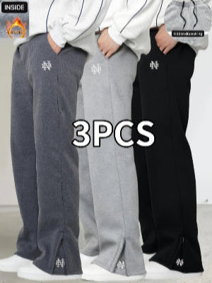 Unisex Winter Jogginghose mit Stickerei, gerade geschnitten und bodenlang, mit verstellbarem Kordelzugbund