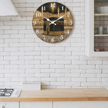 Islamische Wanduhr Kaaba-Design – Lautlos Holz Rund 25-40cm für Wohnzimmer & Schlafzimmer - FUXLShop