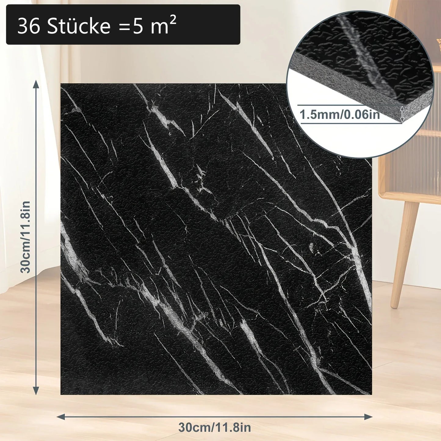 Vinyl Bodenbelag Selbstklebend 18-36 Stück - PVC Bodenfliesen Holzoptik Eiche 2,5-5m² für Küche & Wohnzimmer - FUXLShop