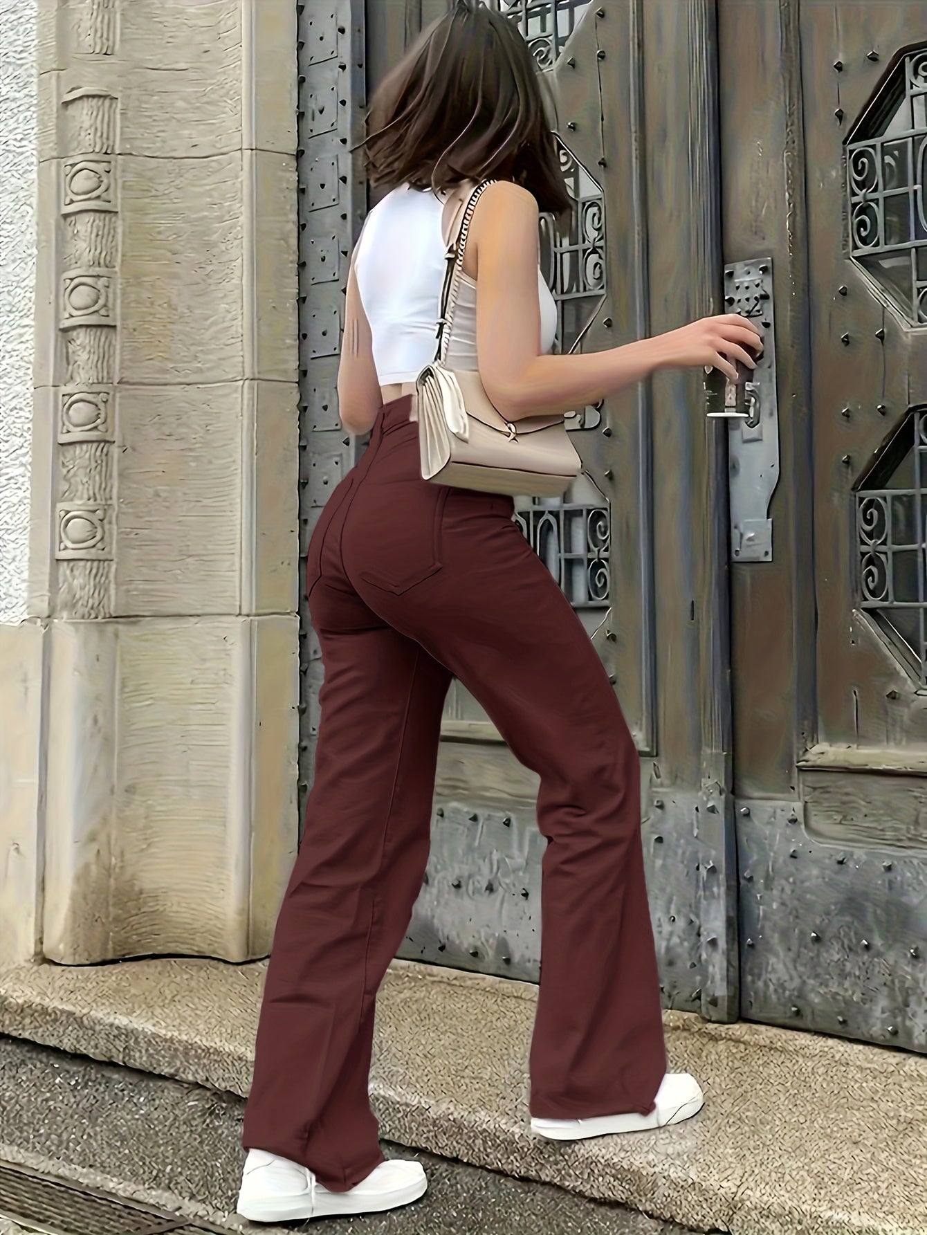 Deep Red Straight-Leg Hose Damen Stretch-Baumwolle – Elegant & Ganzjährig