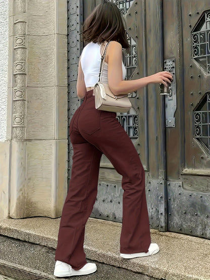 Deep Red Straight-Leg Hose Damen Stretch-Baumwolle – Elegant & Ganzjährig