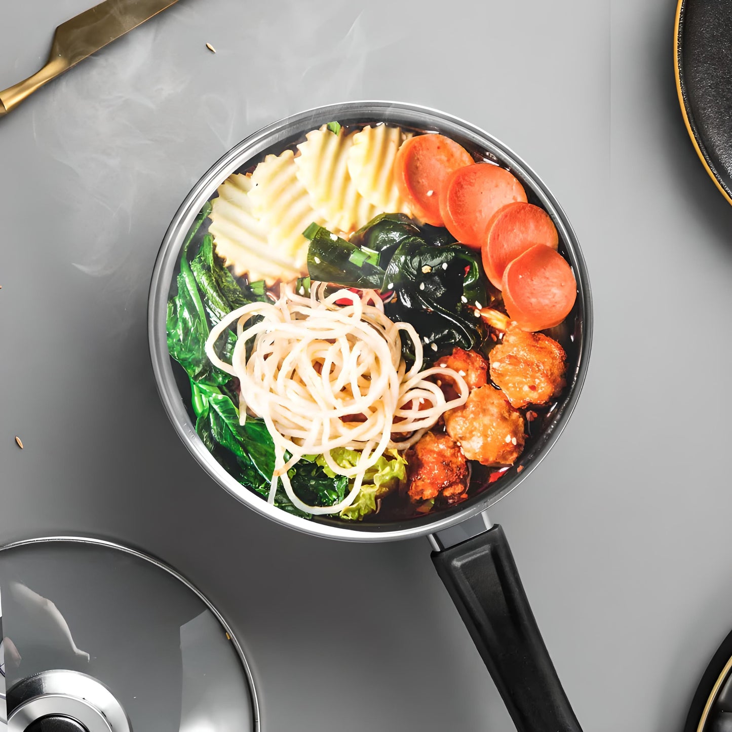 12-teiliges Edelstahl-Topfset mit Pfanne & Glasdeckeln – Für alle Herdarten