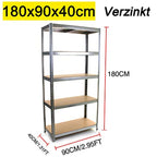 Lagerregal 180x90x40 cm Steckregal silber – 5 MDF-Böden, Werkstattregal freistehend