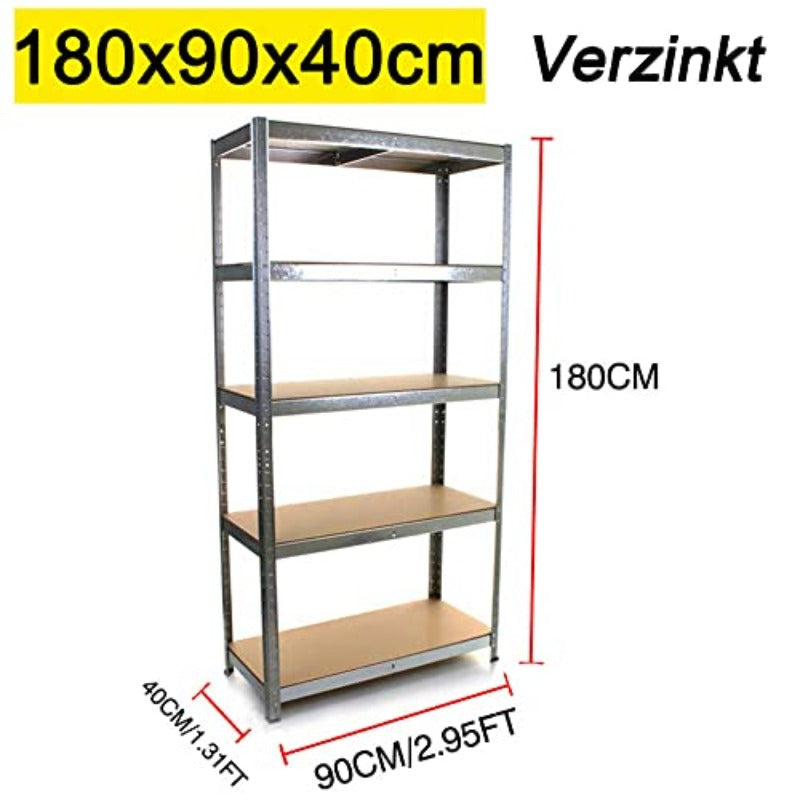 Lagerregal 180x90x40 cm Steckregal silber – 5 MDF-Böden, Werkstattregal freistehend