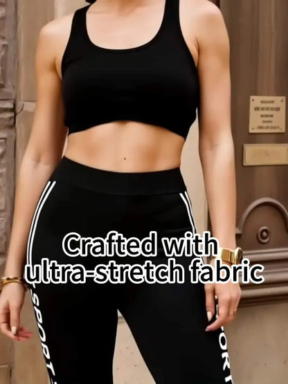 Damen Leggings Schwarz Cropped – Hoch-Elastisch, Letter Print – Sport & Freizeit S-XXL - FUXLShop