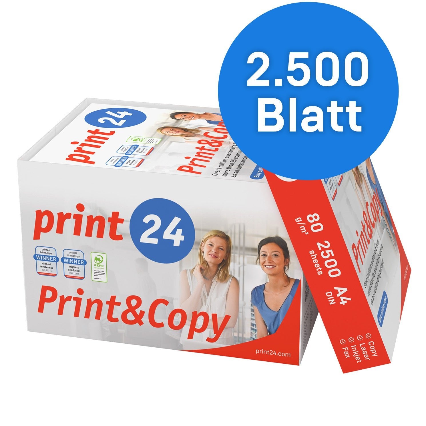 print24 Druckerpapier Kopierpapier A4 80 g – 2500 Blatt (5×500) Premium Weiß, Testsieger, PEFC - zertifiziert, hohe Weiße, gestochen scharfer Druck - FUXL - Shopify