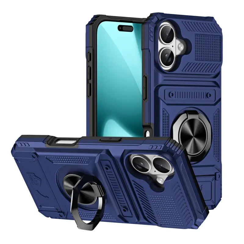 Blau stoßfeste handyhülle mit metallhalter ringständer und texturiertem grip für iphone 11–17 pro max online bestellen