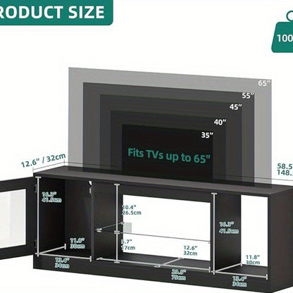 TV Schrank Modern 165cm - Lowboard mit Glasregalen für Wohnzimmer