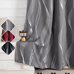 Verdunkelungsvorhänge 2er set 213cm lang mit geometrische wellen-muster silber in grau und weiße wellen