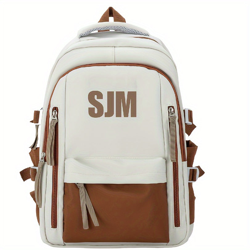 Robuster Oxford-Rucksack – Weiß-Grün, stilvoller Tagesrucksack mit verstellbaren Trägern, mehreren Fächern & Reißverschluss – ideal für Schule & Reisen