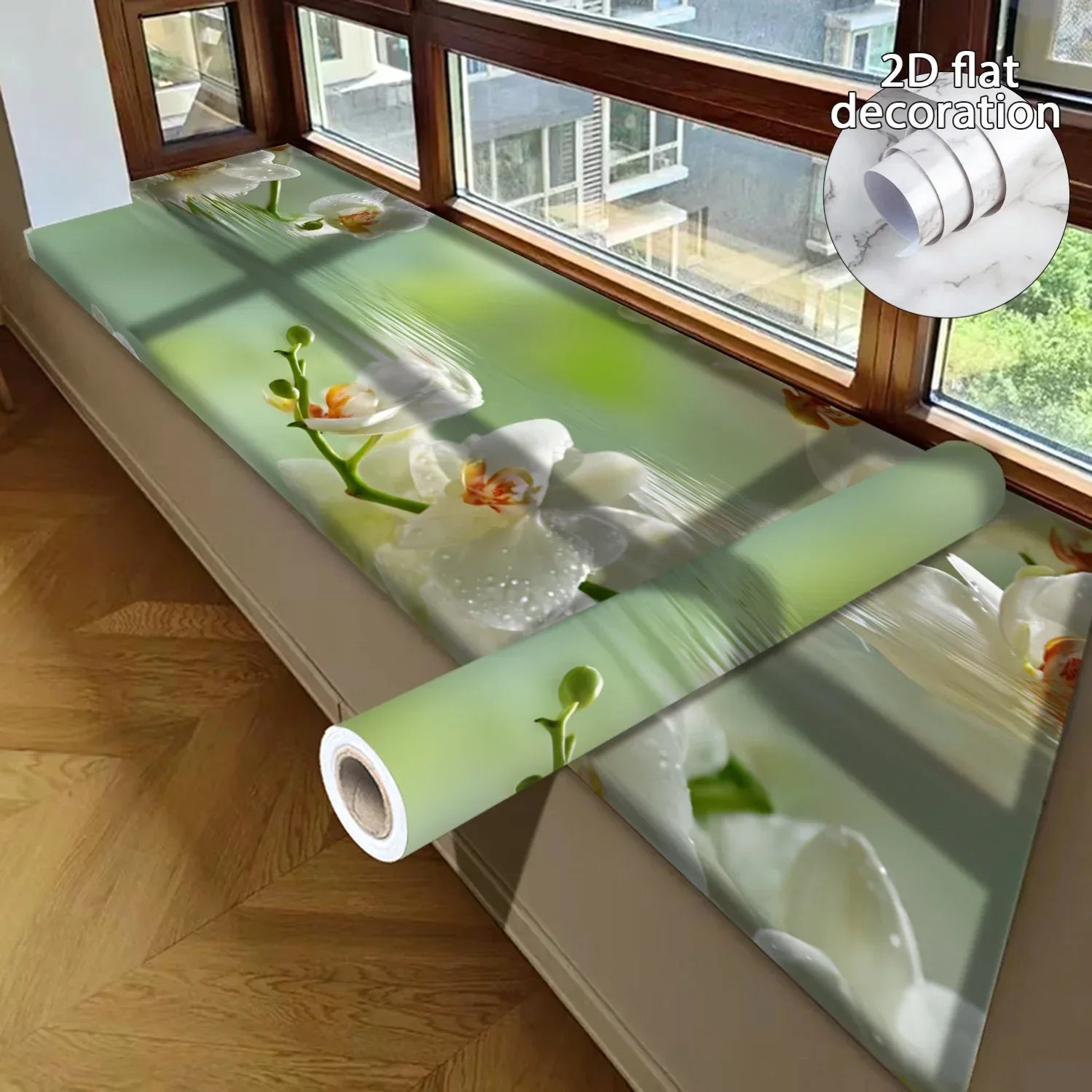 Selbstklebende Vinyl-Tapete Wasser & Blumen (20-40cm x 3m) – Abziehen & Aufkleben für Fenster, Schränke & Arbeitsplatten - FUXLShop