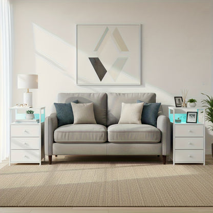 AMHANCIBLE Nachttisch mit LED Beleuchtung und 3 Stoffschubladen