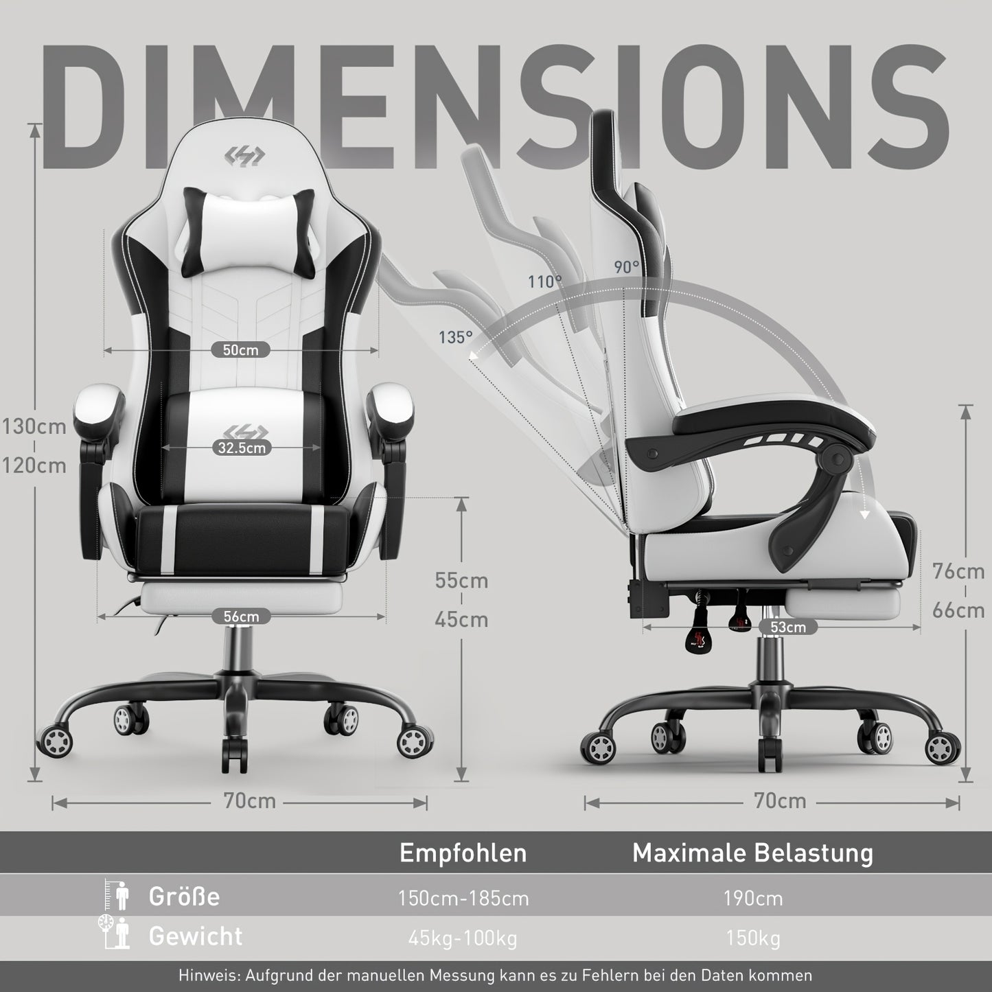Gaming-Stuhl mit Massagefunktion – ergonomischer Racing Chair mit Fußstütze, Kopfstütze & Lendenkissen, gepolstert, bis 150 kg belastbar, ideal für PC & Konsole