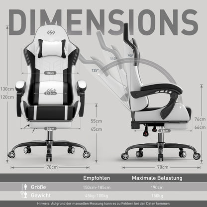 Gaming-Stuhl mit Massagefunktion – ergonomischer Racing Chair mit Fußstütze, Kopfstütze & Lendenkissen, gepolstert, bis 150 kg belastbar