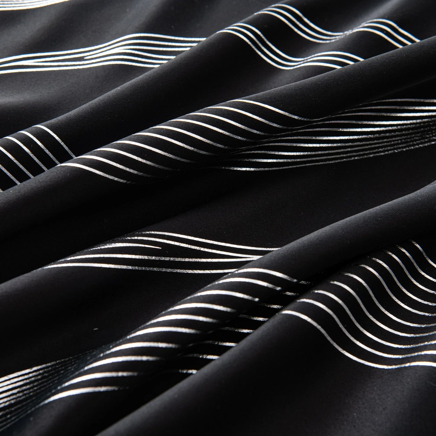 Verdunkelungsvorhänge mit Ösen - Geometrische Wellen-Muster Silber - 213cm Lang, Blickdicht & Wärmeisolierend (2er Set) - FUXLShop