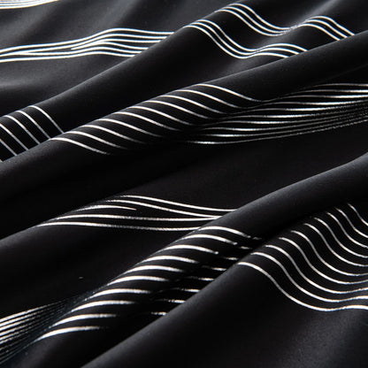 Verdunkelungsvorhänge mit Ösen - Geometrische Wellen-Muster Silber - 213cm Lang, Blickdicht & Wärmeisolierend (2er Set) - FUXLShop