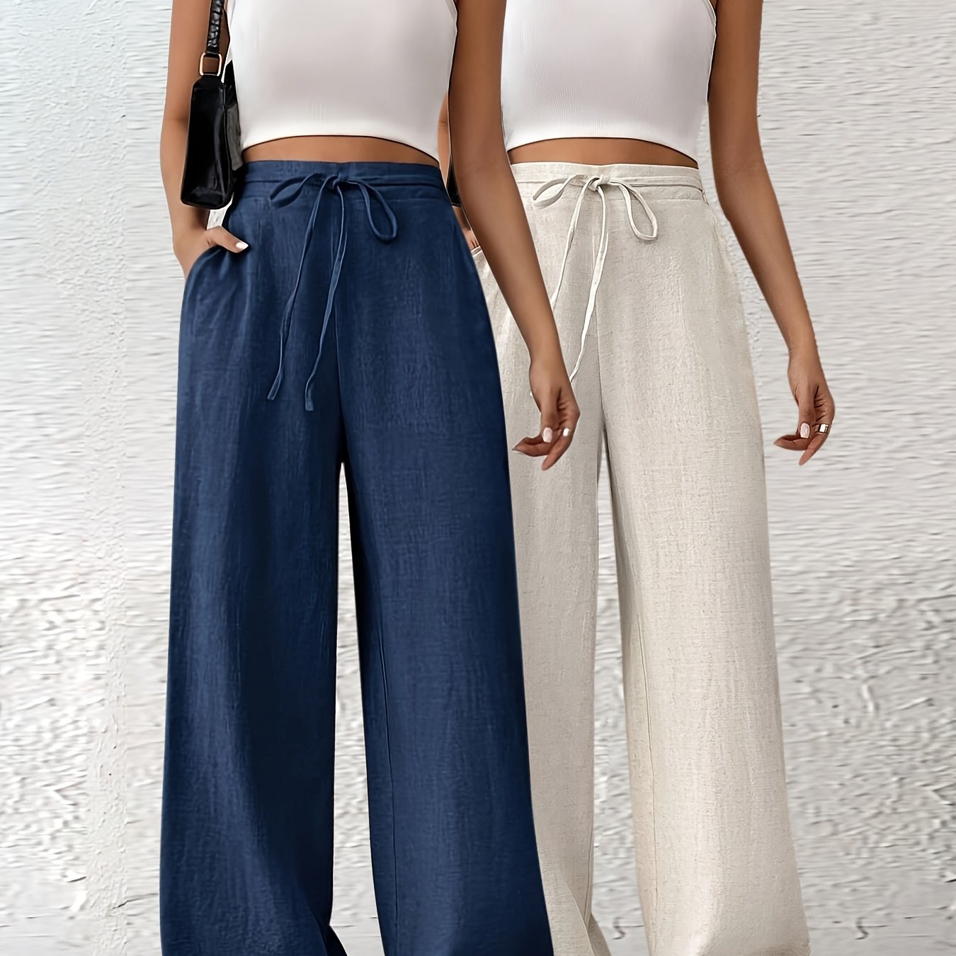 2er-Set Damen Elegante Weite Stoffhosen mit Taschen – Gerade Beinform, Einfarbig, Bequem für Frühling/Sommer/Herbst, Casual & Business Look