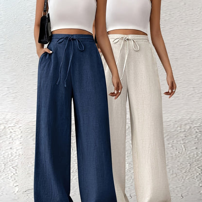 2er - Set Damen Elegante Weite Stoffhosen mit Taschen – Gerade Beinform, Einfarbig, Bequem für Frühling/Sommer/Herbst, Casual & Business Look - FUXL - Shopify