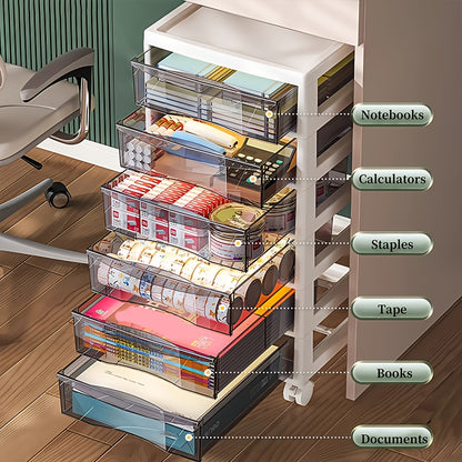 Rollbarer Mehrzweck-Aufbewahrungswagen mit Schubladen – Mobiler Büro-Organizer mit Ablagefach, ideal für Bürobedarf, Bastelmaterial & Zubehör - FUXLShop