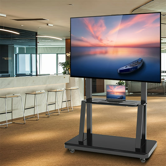 Mobiler TV-Ständer mit Rollen – Höhenverstellbar, stabiler Bodenständer für 32–100 Zoll Flachbildschirme – bis 80 kg Tragkraft, inkl. Ablage