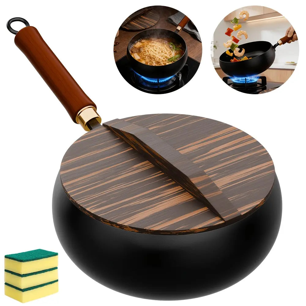 Gusseisenpfanne 24 cm mit Deckel – Runder Boden, unbeschichtet, für Induktion & Gas – FUXLShop