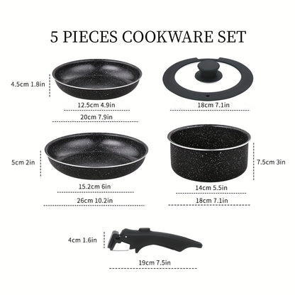 Kpxsiaion Keramik Antihaft-Kochgeschirr-Set mit abnehmbaren Griffen, induktionsgeeignet, stapelbar & ofenfest – Schwarz