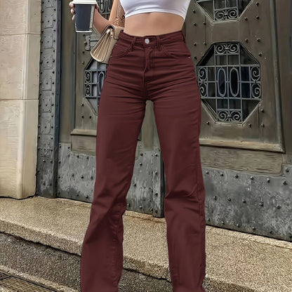 Deep Red Straight-Leg Hose Damen Stretch-Baumwolle – Elegant & Ganzjährig