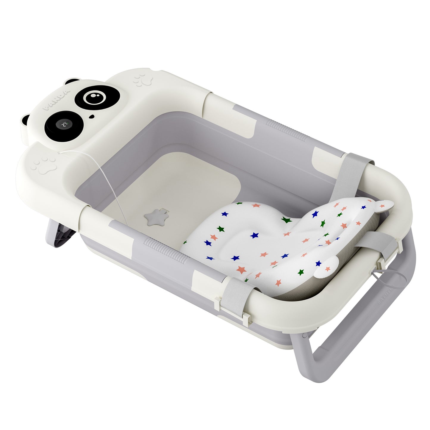 Faltbare Babybadewanne mit Badekissen & integriertem Thermometer – tragbar, rutschfest, leicht & stabil – ideal für Neugeborene, Kleinkinder, Reisen & Zuhause