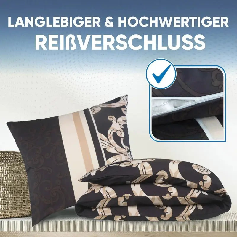 Schwarzes und beiges bettwäsche-set 135x200 4-teilig mit ornamentaler scrollwork-design für allergiker