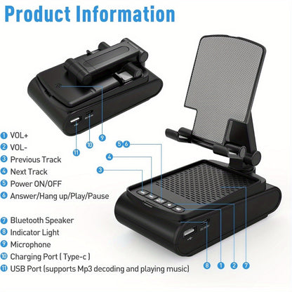 Kabelloser Stereo‑Lautsprecher mit Handyhalter und HD Surround Sound, USB, ≤36V, Polymer‑Akku