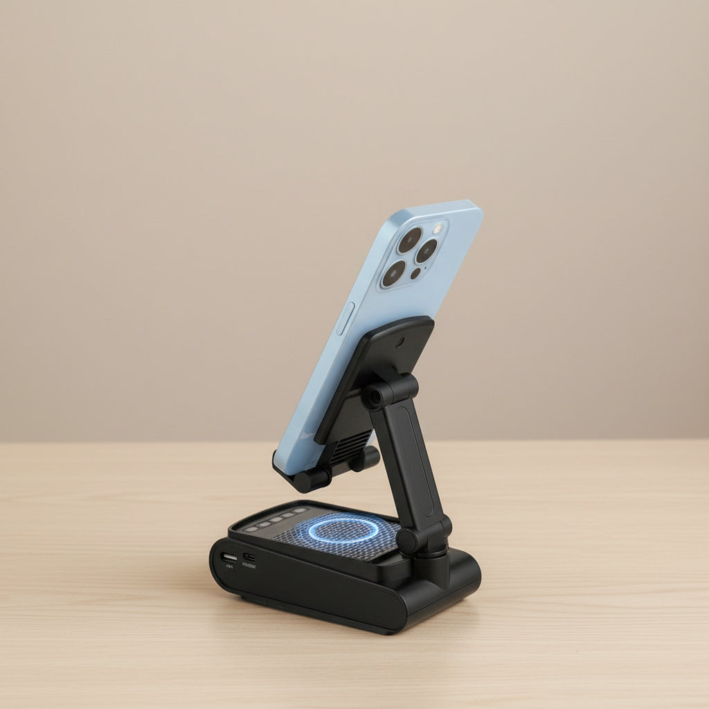 Stereo Wireless Lautsprecher mit Handyhalter – HD Surround Sound, Tastensteuerung, USB, ≤36V, wiederaufladbarer Polymer‑Akku – Geschenk für Männer & Frauen