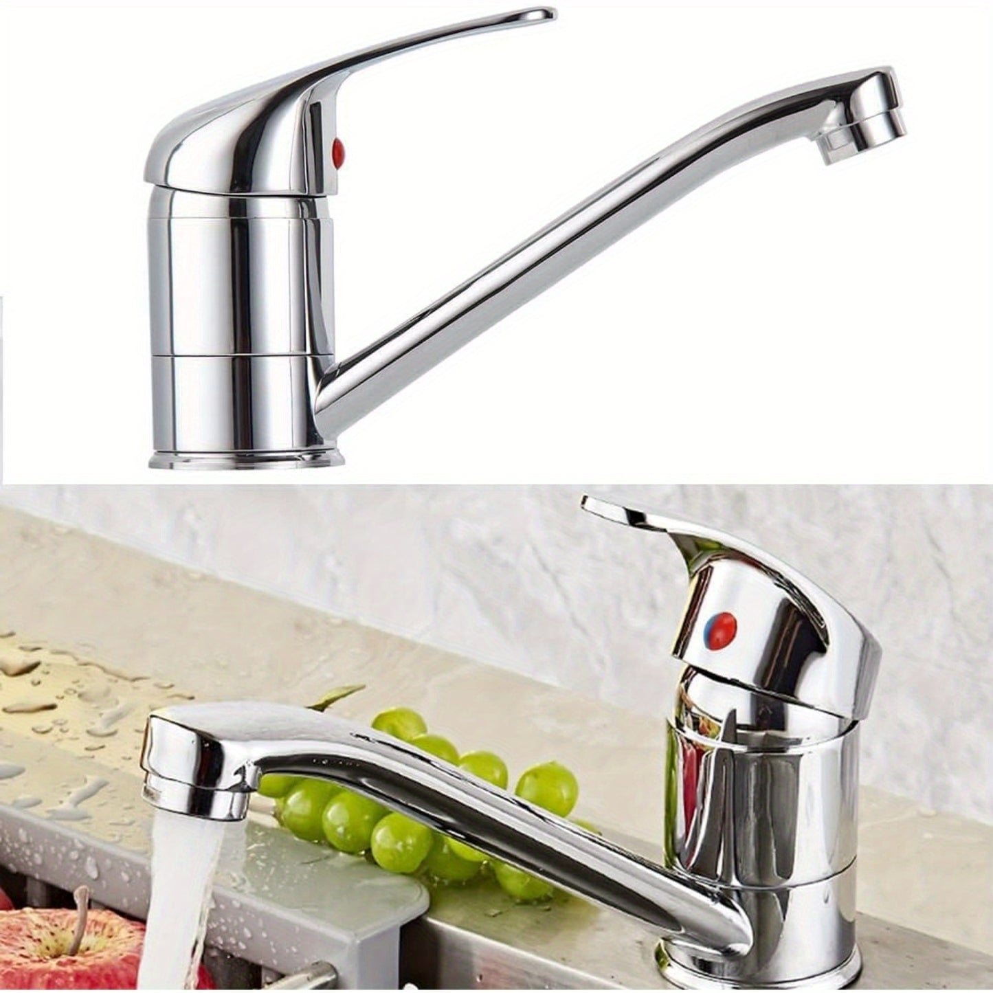 Hochwertiger Messing-Wasserhahn mit 360° Dreh-Auslauf – Einhebelmischer, Warm/Kalt-Anzeige, Chrom-Optik, einfache Montage für Küche & Bad