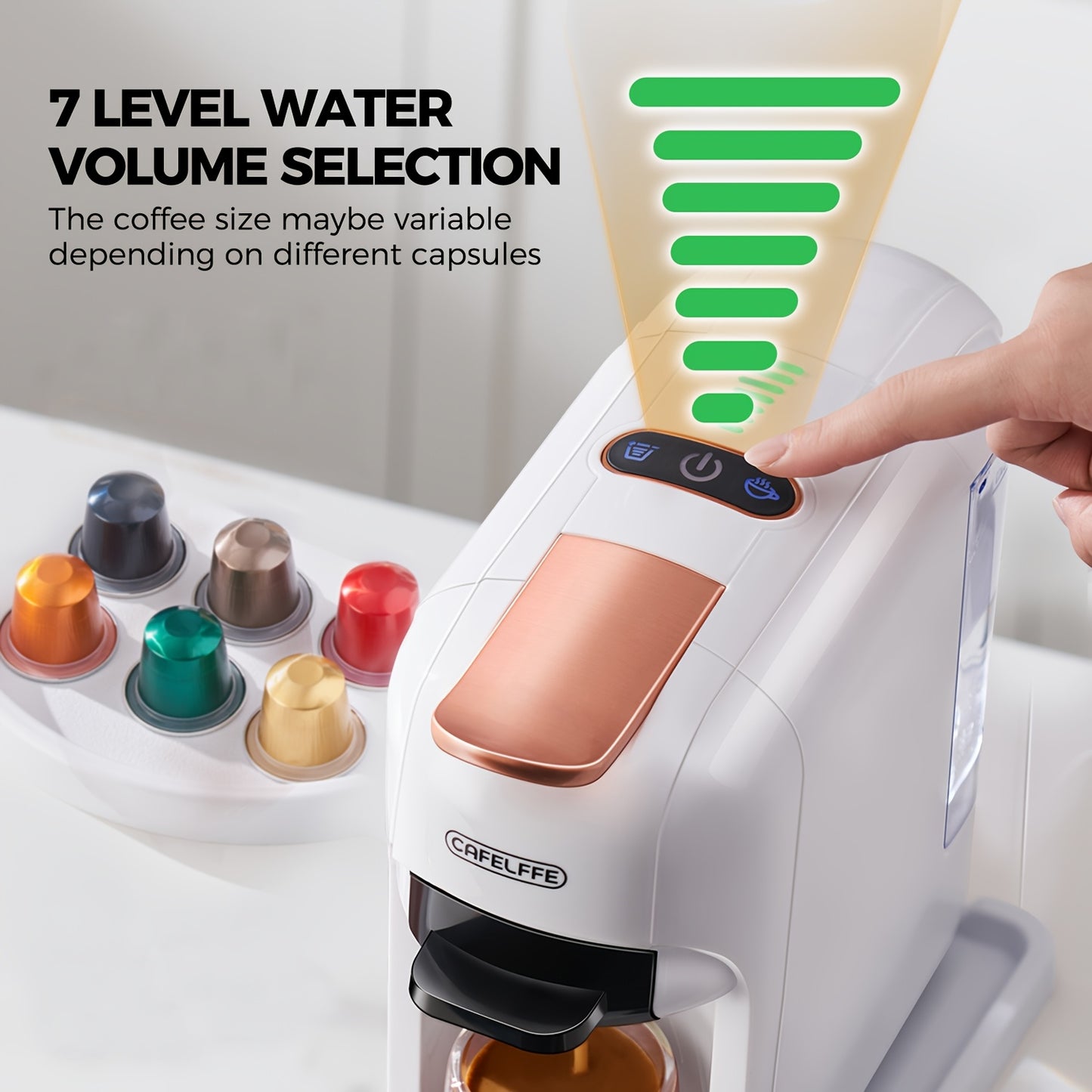 MK606 Cafelffe 5‑in‑1 Kapsel-Kaffeemaschine, 19 Bar Espresso Maker, kompatibel mit Nescafé, DG, K‑Cup & Kaffeepulver