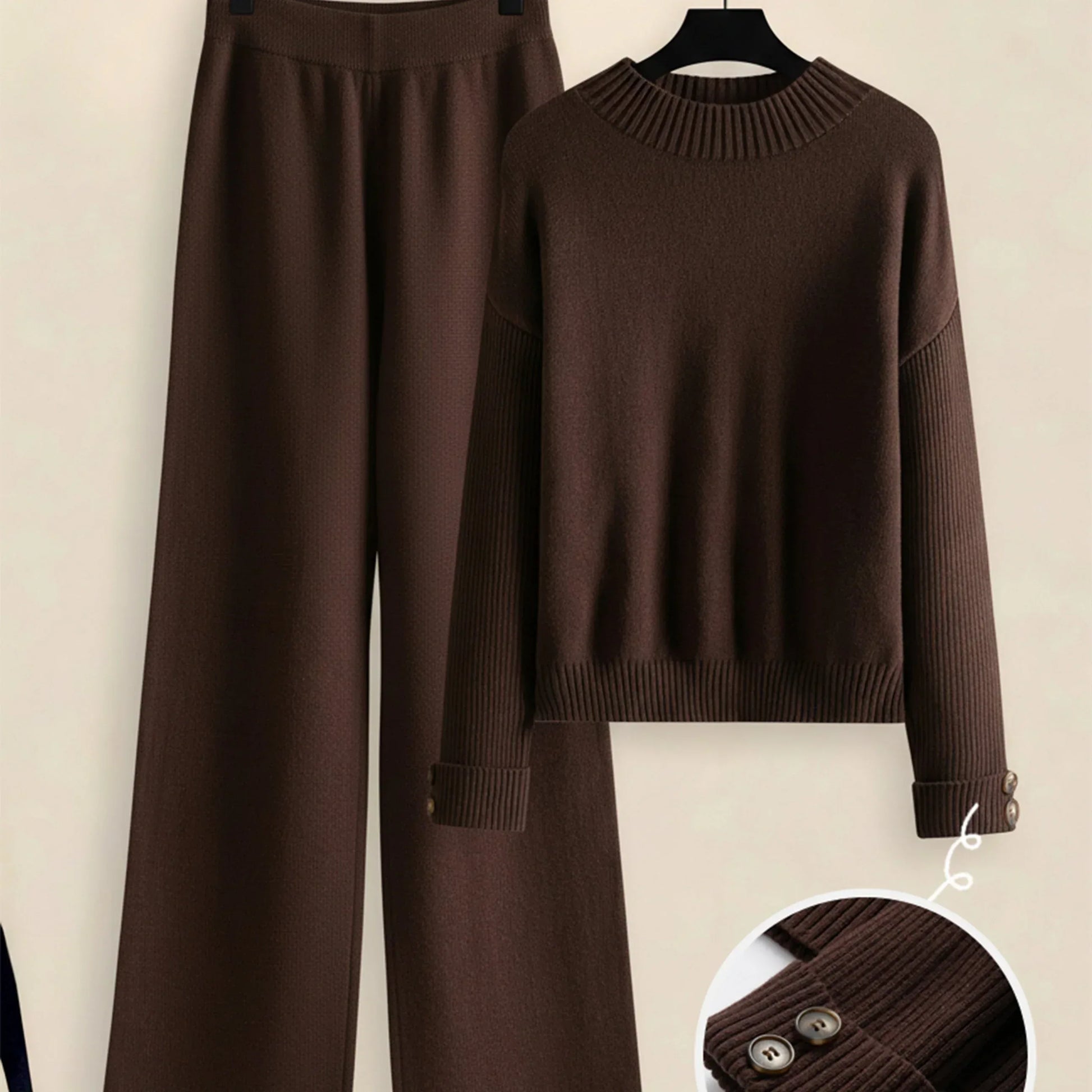 Damen Zweiteiler-Set mit Seitenstreifen – Rundhals Pullover & Gerade Hose, Weiche Freizeitkleidung für Herbst & Winter - FUXLShop