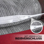 Grau weiß gestreifter stoffkissenbezug mit verdecktem reißverschluss im bettwäsche-set 135x200 4-teilig allergikerfreundlich