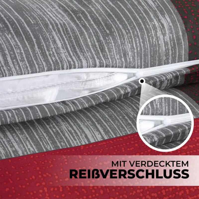 Grau weiß gestreifter stoffkissenbezug mit verdecktem reißverschluss im bettwäsche-set 135x200 4-teilig allergikerfreundlich