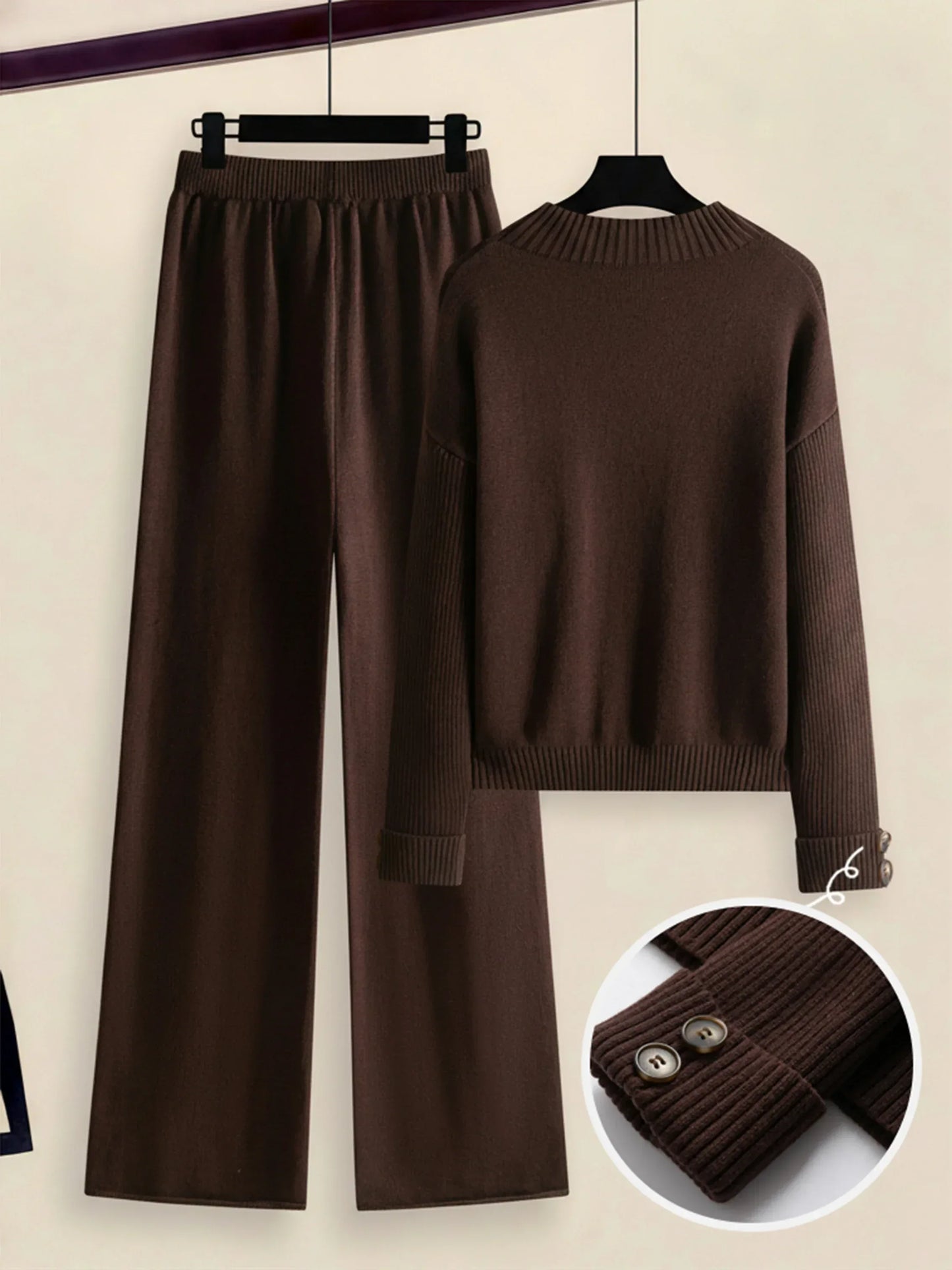 Damen Zweiteiler-Set mit Seitenstreifen – Rundhals Pullover & Gerade Hose, Weiche Freizeitkleidung für Herbst & Winter - FUXLShop