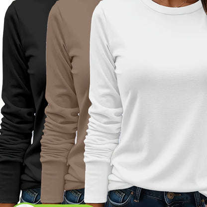 3er - Set Damen Langarmshirts aus 100 % schwerer Baumwolle – weich, langlebig, maschinenwaschbar – unifarben, bequem, für Alltag & jede Saison - FUXL - Shopify