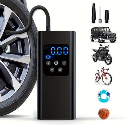 Tragbarer Luftkompressor mit 3 Akkus, LCD-Display, LED-Licht & SOS-Modus – Ideal für Auto, Motorrad & Fahrrad – Wiederaufladbar & kompakt