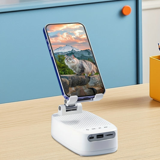 NewRixing 6W Wireless Lautsprecher mit Handyhalter, TWS Dual Pairing, Hi‑Fi Stereo & Bass, USB‑C, Powerbank, Indoor/Outdoor