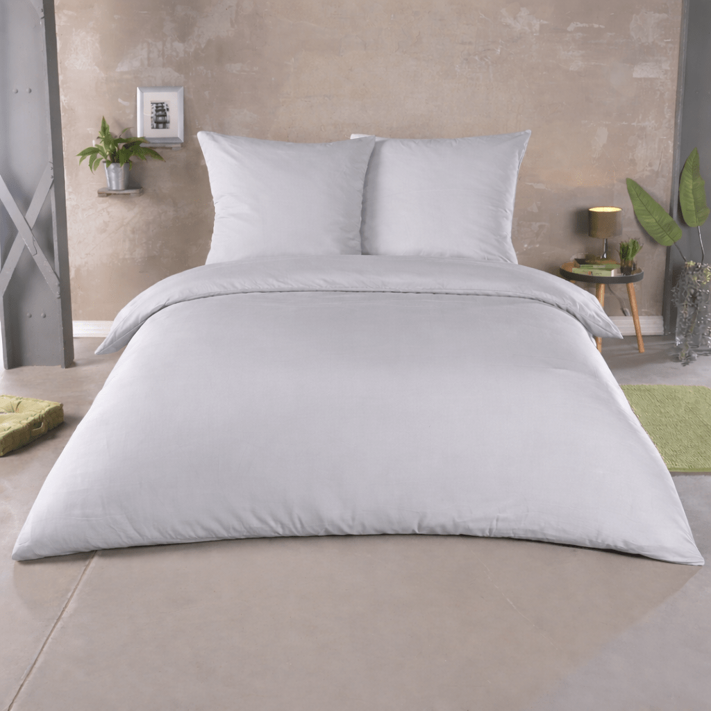 Mikrofaser Bettbezug 200x200 cm Hellgrau – Uni Bettwäsche-Set mit Kissenbezug