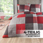 Rotes grau weißes patchwork bettwäsche-set 135x200 4-teilig aus texturiertem stoff, allergikerfreundlich und hochwertig
