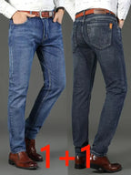 Blaue herren jeans loose fit mit straight leg, dezent verblasst und mit stretcheinsatz für business casual look