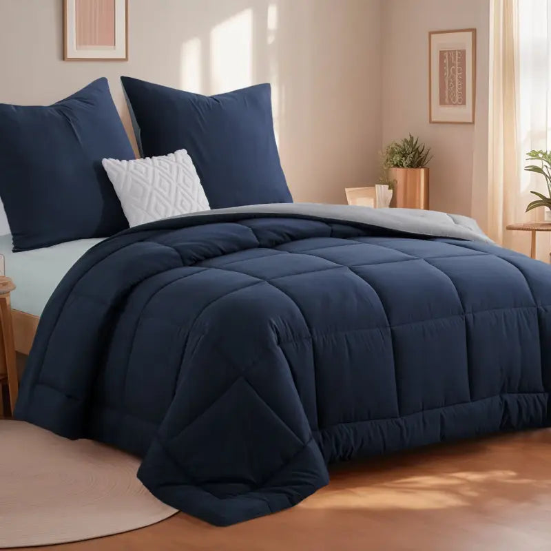 Navyblaues wendbares steppdecken-set mit samtweicher textur und kissenbezügen online bestellen als geschenkideen