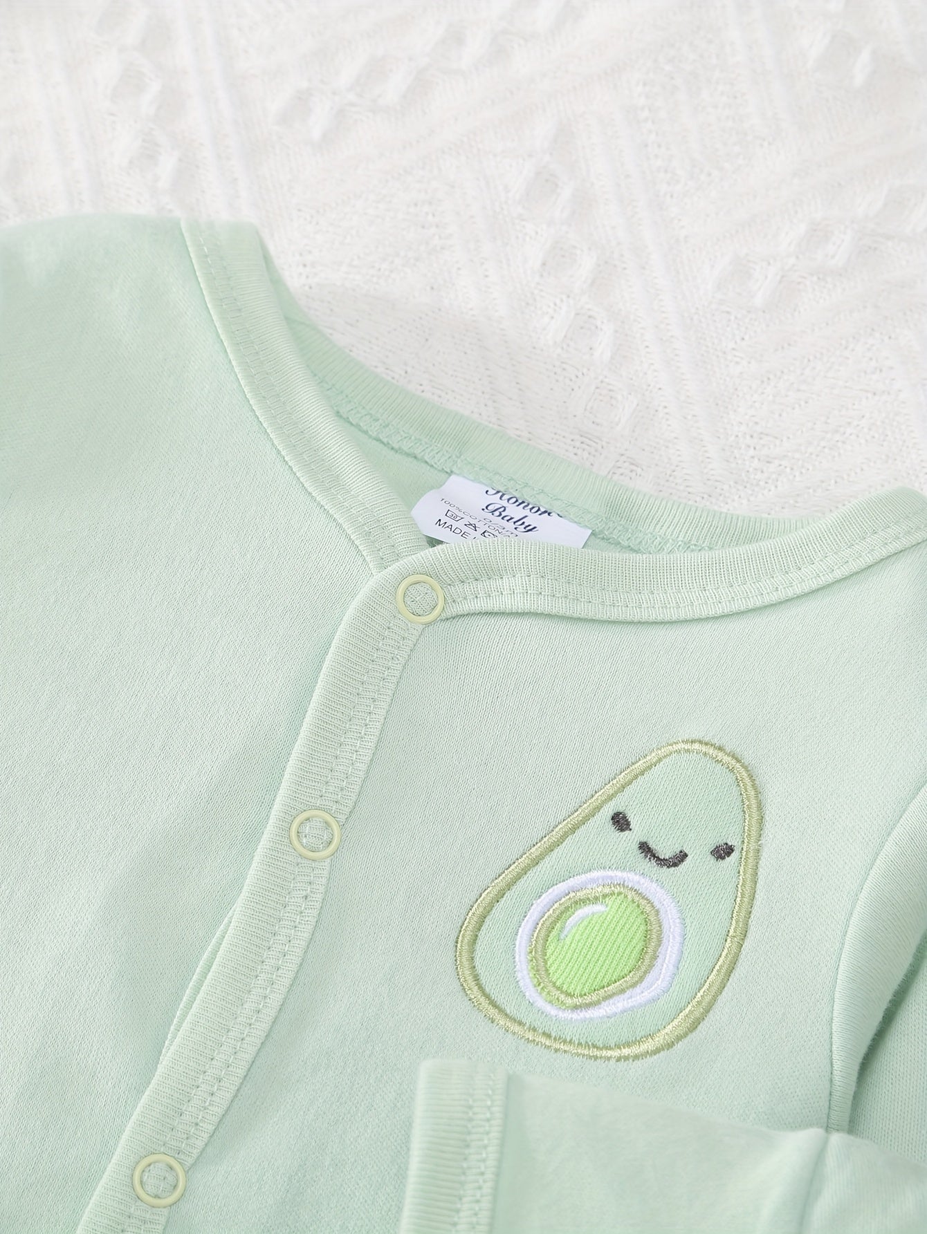 8-teiliges Baby-Set für Jungen & Mädchen – weiches Cartoon-Avocado-Design für Frühling & Sommer – Strampler, Mütze, Lätzchen, Socken, Hose, Jacke, Shirt & Body