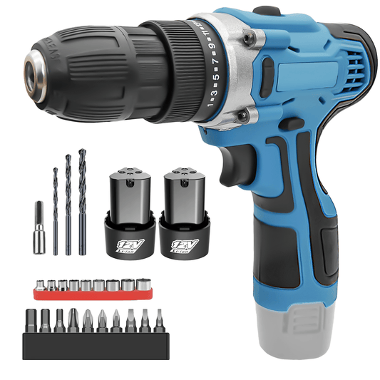 Mini Akku-Bohrmaschine 12V – Leichtes Schrauberset mit 2x 1500mAh Lithium-Akku, 50N.m Drehmoment, 23 Zubehörteilen, kabellos & ideal für DIY